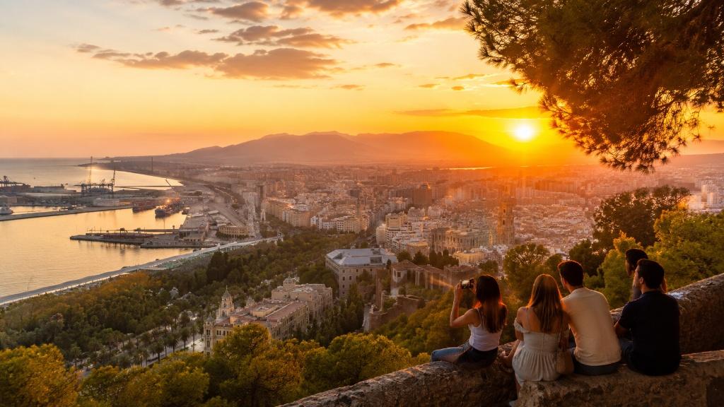 Vista panorámica de Málaga al atardecer desde Gibralfaro